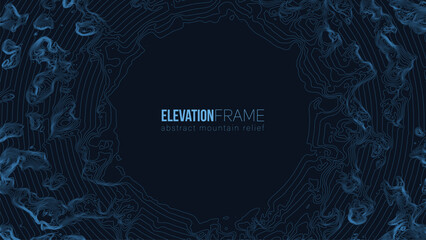 Abstract contour mountain elevation landscape map. Abstract minimal relief topographic map. Terrain contour vector grid with a central place for text.