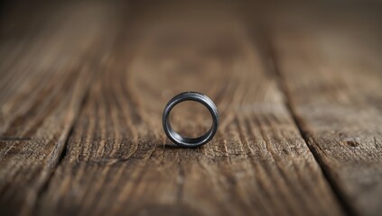 Close-up of a metal ring on a wooden surface used in kitchen settings, highlighting utensil organization and cleanliness