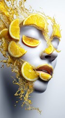 Lively fusion of citrus and art reveals a refreshing essence through vibrant lemon slices and flowing juice