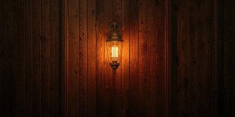 Wood wall with integrated LED electric lamp serving as a sustainable lighting solution in modern decor, Earth Day