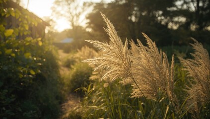 Golden beard grass with delicate seed clusters, suitable for editorial header backgrounds