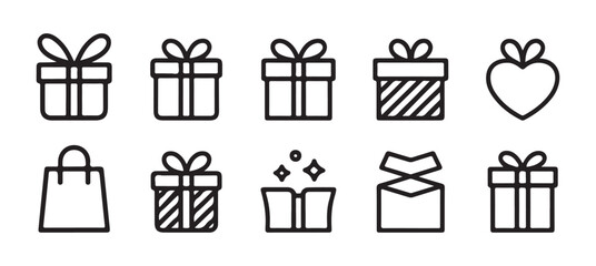 Gift and Shopping Line Icons Set. Minimal Outline Present and Package Symbols. vector illustration eps 10