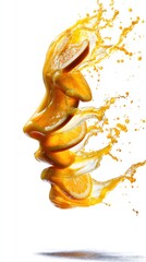 Creative blend of orange slices and vibrant splash forms a unique human-like profile