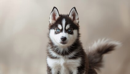 Close-up of a Siberian husky highlighting thick fur and facial features, winter seasonal change