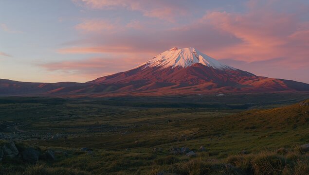 Chimborazo Volcano in Ecuador, South America, with snow-capped summit highlighting high-altitude terrain