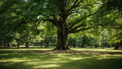 Naklejka premium Deciduous tree in a city park, suitable for environmental or seasonal design elements