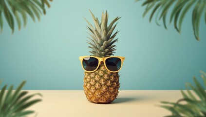 Vibrant pineapple wearing sunglasses serving as a fun tropical decoration, suitable for summer event layouts