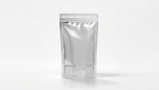 Metallic sachet packaging designed for food or cosmetic products with focus on surface texture and closure efficiency