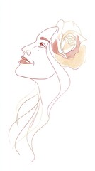 Elegant woman with flower crown gazes upward, radiating beauty and joy in a minimalist artistic style