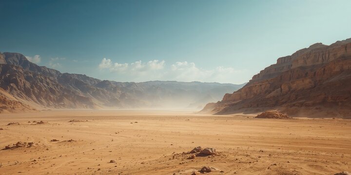 Extensive arid sandy valley within historic mountain range, used for geological study