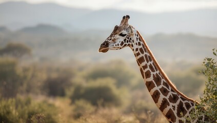 Fototapeta premium Male giraffe with prominent ossicones captured in a natural setting, highlighting animal anatomy, Endangered Species Day