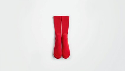 Red cotton athletic socks displayed on white surface, focused on branding and logo mock-up for sports apparel