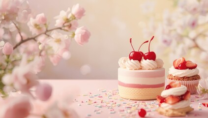 Colorful pastries and sweets in spring tones, designed for UI background themes, during seasonal celebrations