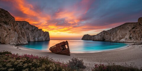 Navagio Beach featuring shipwreck on Zakynthos island, Greece, suitable as a background for travel blogs