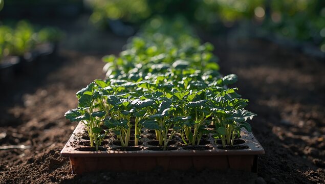 Broccoli and vegetables sprouting in seed trays, highlighting early-stage home garden cultivation