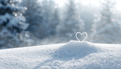 Snow mound with a love symbol carved into the surface, highlighting cold weather creativity