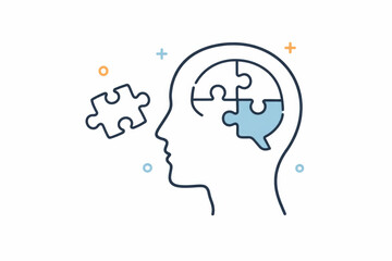 Illustration Representing the Concept of Cognitive Functioning with a Puzzle Piece Symbolizing Thought Processes Inside a Human Brain Outline