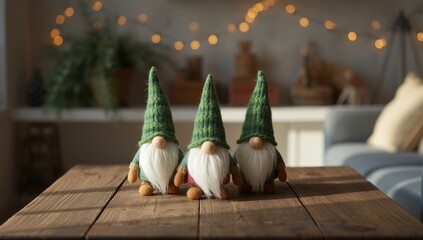 Wool felted dwarf figurines used as Christmas decorations and gifts, highlighting winter craft traditions, holiday season