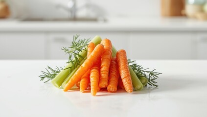 Freshly diced carrots and celery prepared for nutritious snacking or salads, fiber-dense vegetables for health