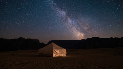 Outdoor camping at night with a clear view of the Milky Way galaxy, highlighting wilderness exploration and stargazing