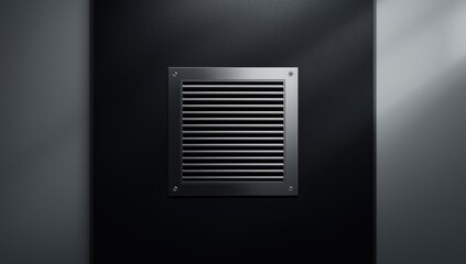 Mounted black wall ventilation grille, emphasizing air circulation and system performance