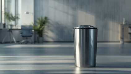 Steel waste bin featuring litter symbol designed for sanitation and waste management