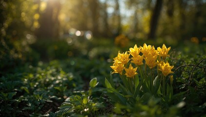 Yellow Tulipa tarda flowers in the garden, used as a colorful spring planting choice