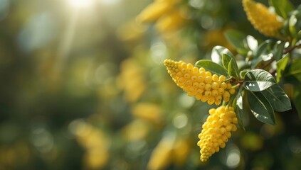 Oregon Grape shrub with spiny foliage and clusters of dark berries, used for landscape maintenance