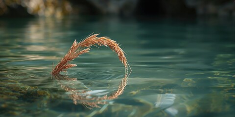 Reed straw reflecting in water with ripples, highlighting natural patterns for environmental awareness