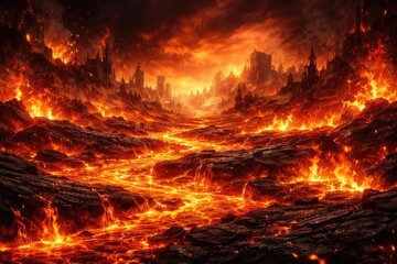 background featuring molten lava texture and burning floors symbolizing apocalypse