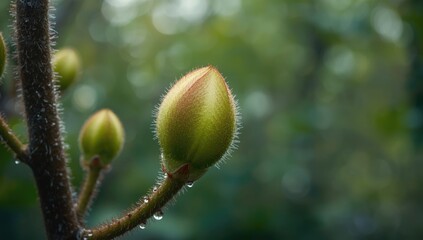 Young Actinidia deliciosa with new leaves, illustrating early spring foliage, seasonal change
