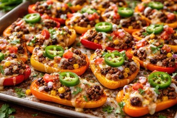 Crispy Mini Bell Pepper Nachos with Freshly Melted Cheese