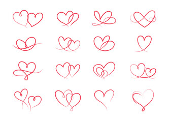 Single Line Heart Illustration Set with Continuous Love Line Art Romantic Vector