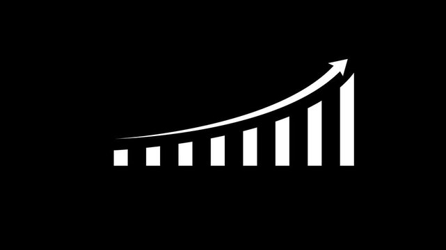 White bar graph with upward arrow on black abstract