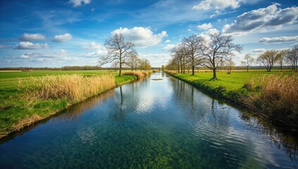 Springtime Scene Rural Canal With