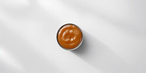Tin can with boiled condensed milk on white background, highlighting processed food safety considerations