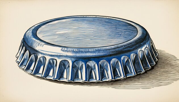 vintage sketch of a bottle cap drawn in pen and blue ink