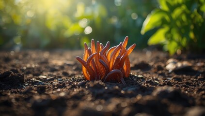 Multiple earthworms crawling through moist soil, highlighting soil aeration and ecology, World Soil Day