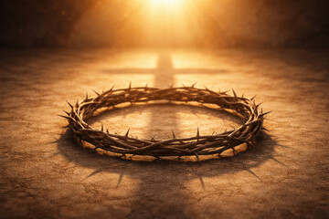 A Thorny Crown of Glory Bathed in Divine Light, Symbolizing Sacrifice and Redemption Against a Backdrop of Faith and Hope