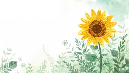Illustration of a playful sunflower character in a children&acirc;&euro;&trade;s book scene, friendly design