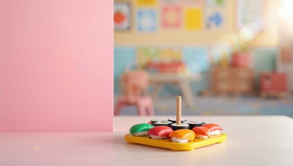 Kids' wooden sushi set for imaginative play, emphasizing child safety and long-lasting materials