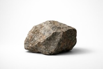 Lonely rock face on smooth white studio background