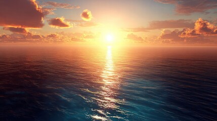 Fototapeta premium Brilliant sunlight illuminates vast ocean waves during a dramatic warm-toned sunset