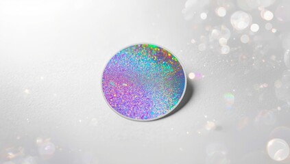Macro shot of holographic foil sticker featuring grungy neon texture, suitable for graphic layouts