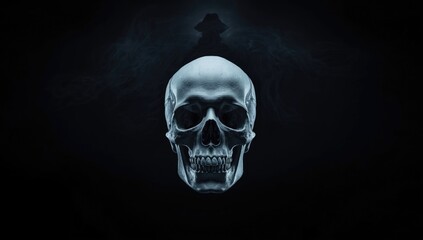 Front perspective of a human skull and jaw bone used as a medical anatomy reference, Halloween theme, October 31