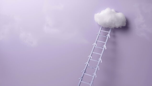 Paper arrow ladder ascending against a purple backdrop, emphasizing workflow or progression