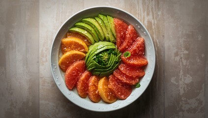 Sliced avocado and grapefruit on a kitchen surface, highlighting nutritious fruit options for health promotion