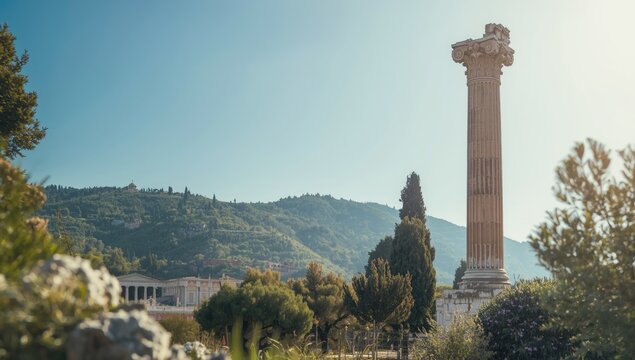Old cityscape with classical buildings, tourism site highlighting ancient architecture, Pergamon historical landmark