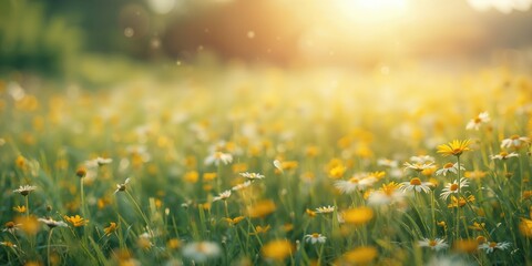 Daisy flowers in a field with a blurred background serving as a gentle floral UI backdrop, floral background
