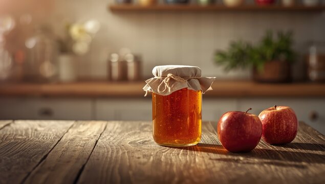 Close-up of apple jam with visible fruit chunks and glossy surface, highlighting fruit processing methods, Food & Drink, World Food Day